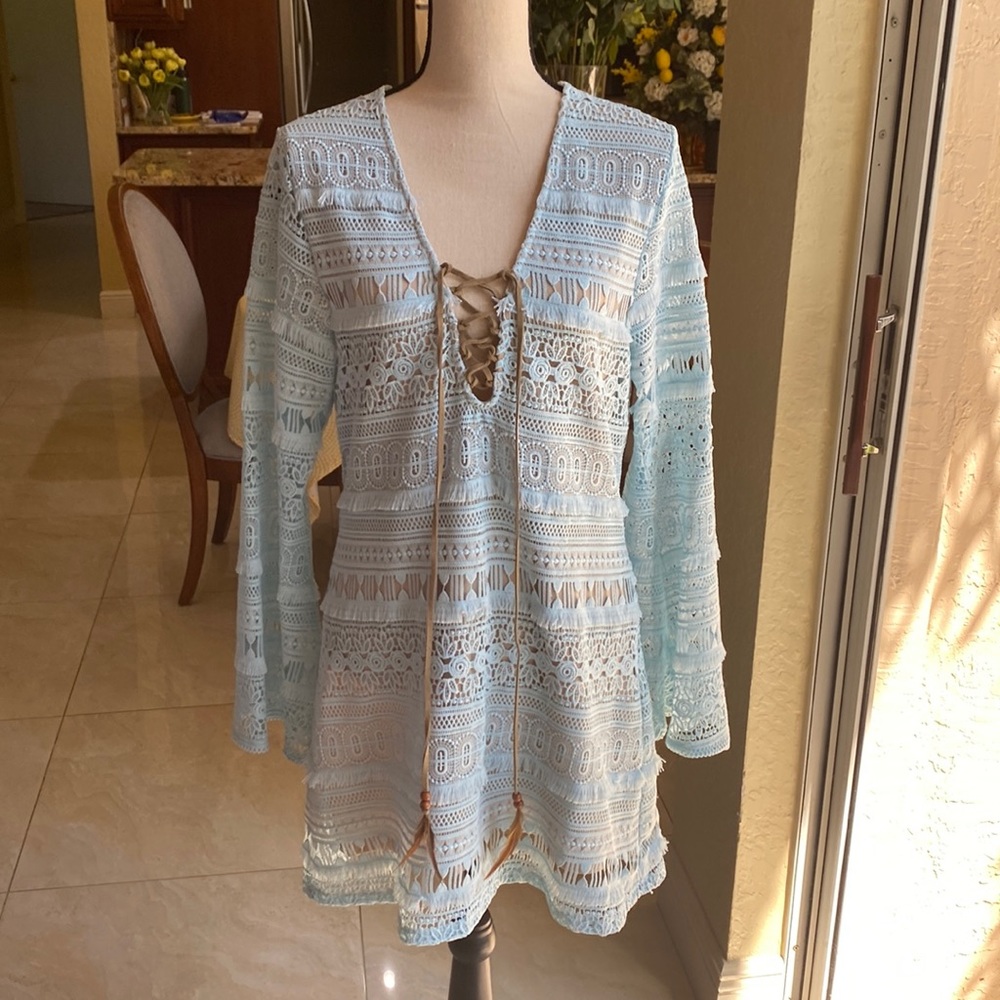 Sky Long Sleeve Mini Dress NWOT Light Blue